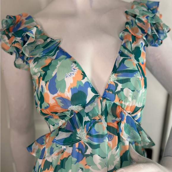 She + Sky Blue and Green Plunge Sundress   A39 - Picture 9 of 13